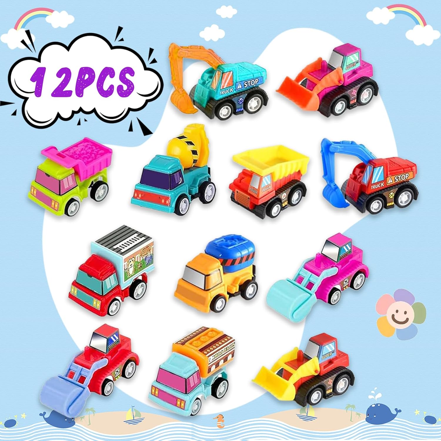 12pcs Pull Back Cars Truck Veh - Kids Toys Vehicle ulasan dan harga